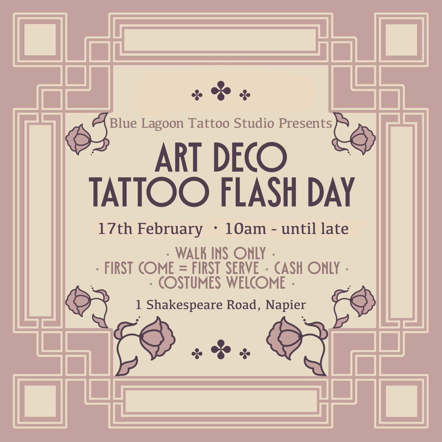 Art Deco Tattoo Flash Day Art Deco Festival Napier 2024   Blue Lagoon Tattoos 2 1536x1536 